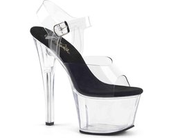Pleaser - SKY-308 Sandaal met enkelband, Paaldans schoenen - Paaldans schoenen - 45 Shoes - Zwart/Transparant