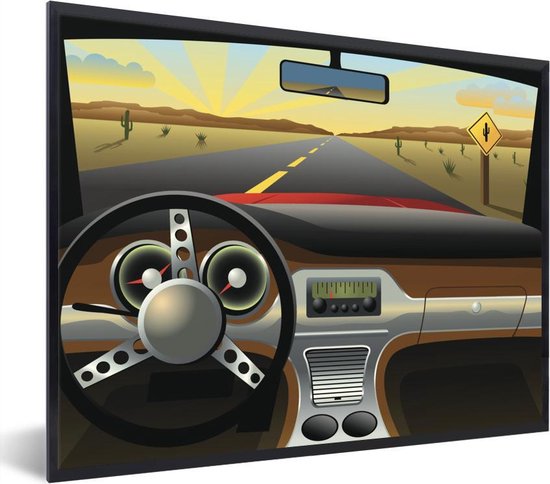 Foto in lijst - Illustratie van het dashboard in een auto in de woestijn  fotolijst... | bol.com