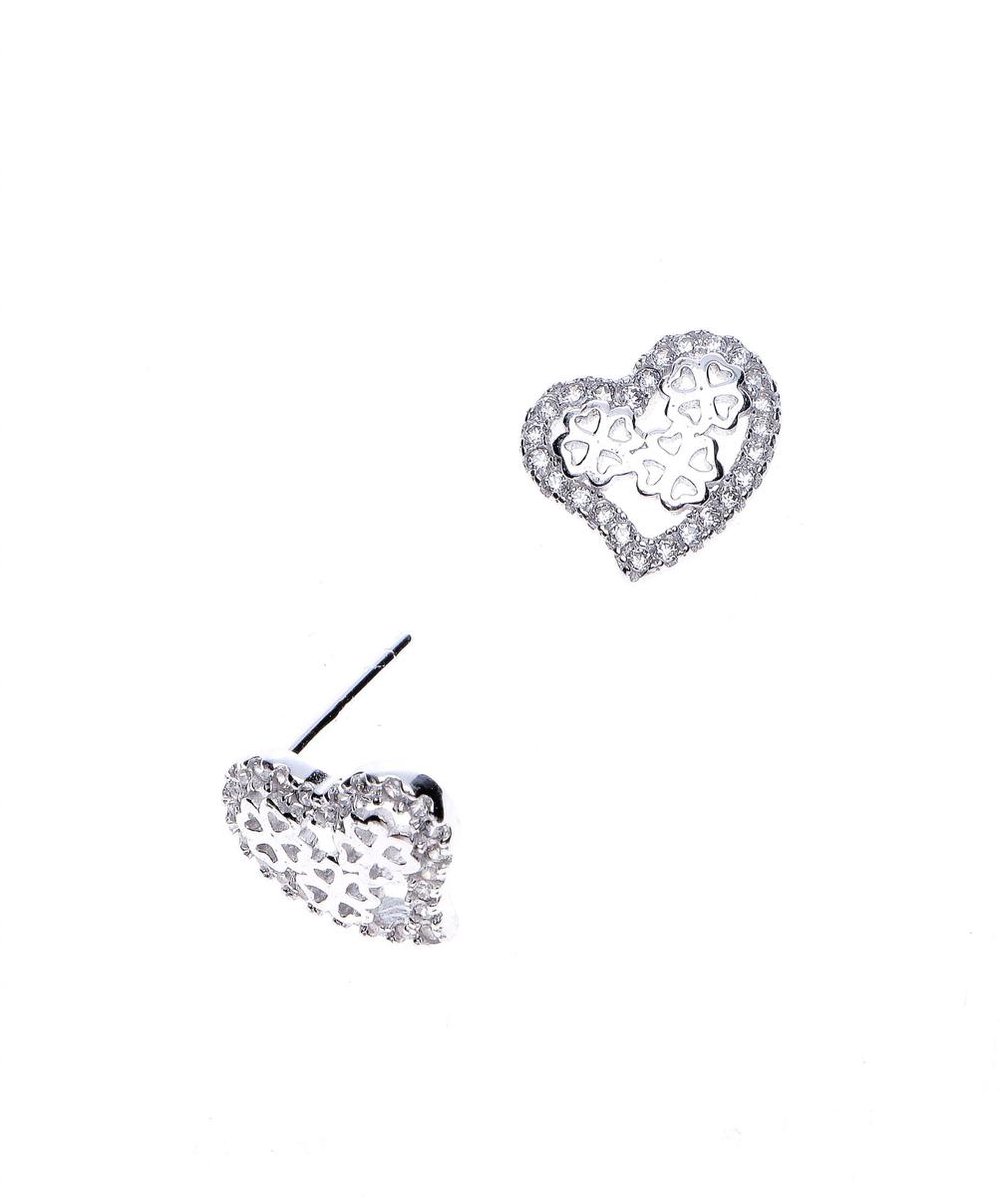 WeLoveSilver - oorstekers dames - hartvormig - rhodium plated - zirkonia