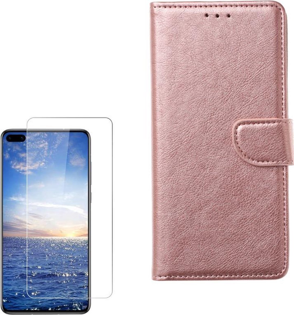 Huawei P40 Portemonnee hoesje Rose Goud met 2 stuks Glas Screen protector