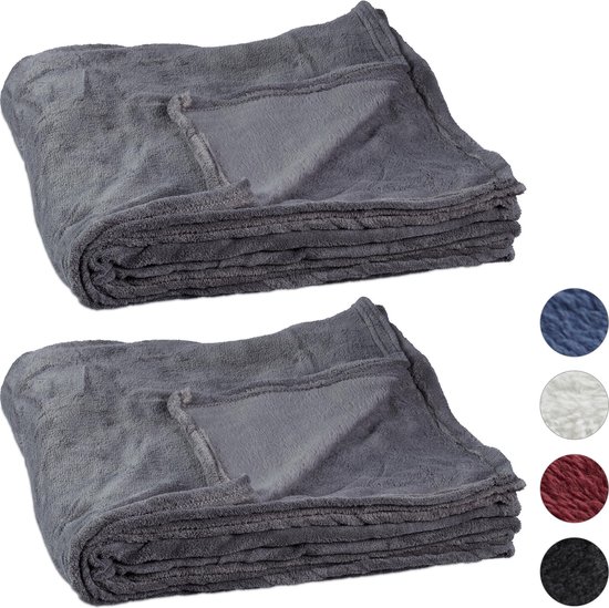 Relaxdays 2x fleece deken 200x220 cm - plaid - bank kleed - polyester - xxl - groot | bol.com
