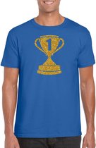 Gouden kampioens beker / nummer 1 t-shirt / kleding - blauw - voor heren - kampioens shirts / winnaars / outfit S