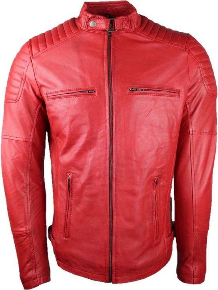 URBAN 5884® Ralph Biker heren Rood Lams leren jack - S