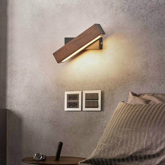 Rotatable slaapkamer muur lamp nachtlampje 21cm (walnoot) | bol.com