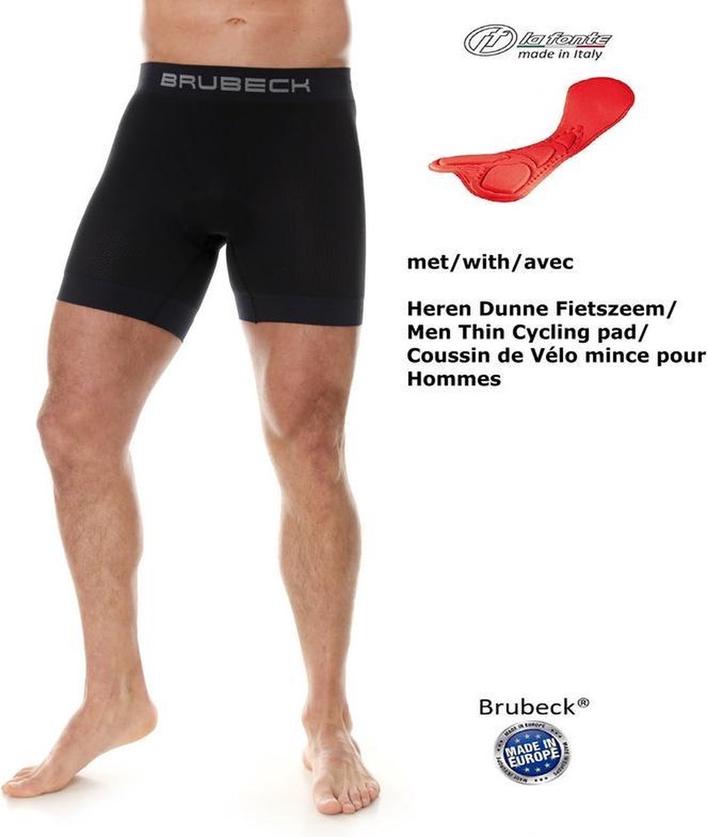 Brubeck Fietsonderbroek Heren - Naadloos Boxershort met Dunne Heren Fietszeem - Zwart M