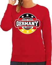 Have fear Germany is here sweater met sterren embleem in de kleuren van de Duitse vlag - rood - dames - Duitsland supporter / Duits elftal fan trui / EK / WK / kleding XL