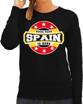 Have fear Spain is here sweater met sterren embleem in de kleuren van de Spaanse vlag - zwart - dames - Spanje supporter / Spaans elftal fan trui / EK / WK / kleding L