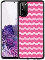 Smartphone Hoesje Geschikt voor Samsung Galaxy S20 Bumper Hoesje met Zwarte rand Waves Pink