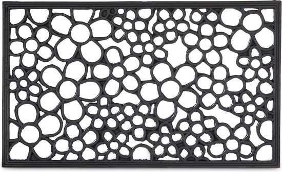 relaxdays deurmat rubber bloemen patroon, mat, weerbestendig, zwart | bol.com