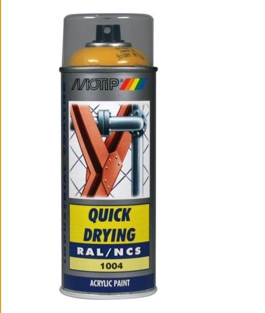 Motip industrial acryllak hoogglans RAL 1004 goudgeel - 400 ml.