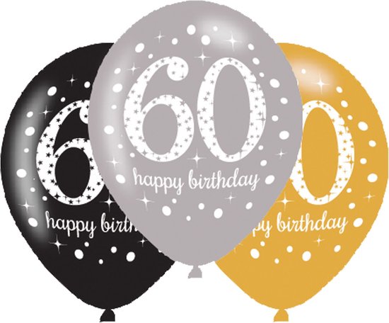 Ballonnen 60 jaar Sparkling Birthday | 6 stuks