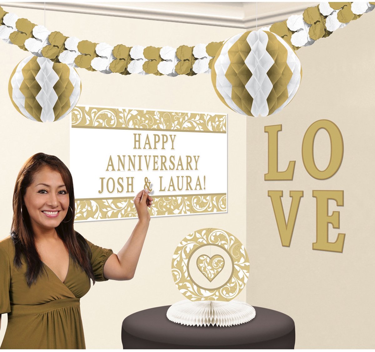 Amscan Feestdecoratieset Colourful Wedding Goud 9-delig