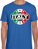 Have fear Italy is here t-shirt voor Italie supporters blauw voor heren L