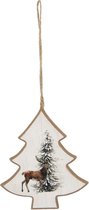 Clayre & Eef Decoratie Hanger Kerstboom 10*11 cm Bruin Hout Kersthanger Kerstboomversiering
