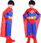 Superman verkleedpak jumpsuit 7/10 jaar - L - maat 122/152 - cape + masker - verkleedkleding kind