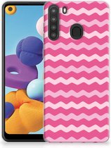 Bumper Hoesje Geschikt voor Samsung Galaxy A21 Smartphone hoesje Waves Pink
