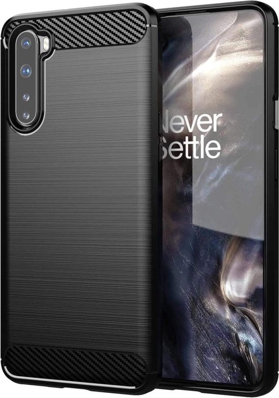 Geborsteld TPU Hoesje Geschikt voor OnePlus Nord | Beschermhoes | Back Cover | Flexibel TPU | Stijlvol Carbon | Dun | Zwart