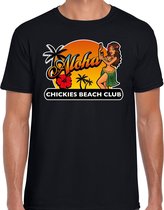 Hawaii feest t-shirt / shirt Aloha chickies beach club voor heren - zwart - Hawaiiaanse party outfit / kleding/ verkleedkleding/ carnaval shirt M