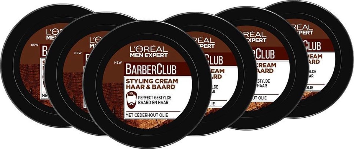 L’Oréal Paris Men Expert BarberClub Beard & Hair Styling Cream - 6 x 75ml - Multiverpakking
