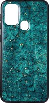 Shop4 - Samsung Galaxy M31 Hoesje - Zachte Back Case Marmer en Goud Flakes Groen