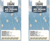 2x stuks draadverlichting zilverdraad 40 warm witte lampjes - 1195 cm - Kerstverlichting lichtsnoeren op batterijen