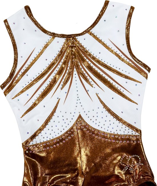 Sparkle&Dream Turnpakje Stella Copper Wit - Maat AXXL M/L - Gympakje voor Turnen, Acro, Trampoline en Gymnastiek