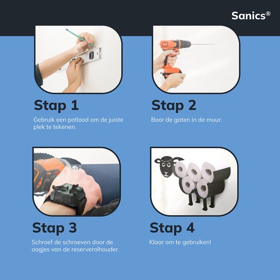 Porte-rouleau de rechange Sanics Autonome - Suspendu - Support mural - Mouton - Zwart