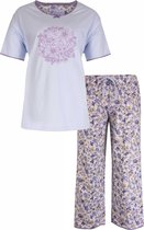 Tenderness Dames gebloemde 3/4 Shortama Pyjama Set - 100% Gekamde Katoen - Licht Blauw - Maat XXL