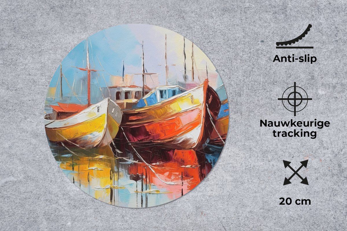 Muismat rond 20x20 cm - Mousepad Boten - Kunst - Kleuren - Schilderij - Ronde muismatten