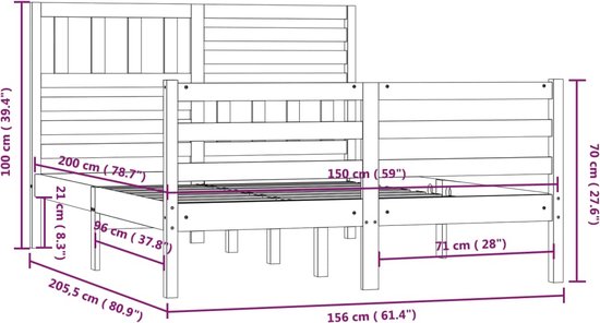 vidaXL - Bedframe - massief - hout - honingbruin - 150x200 - cm