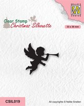 CSIL019 - Nellie Snellen - Christmas Silhouettes Clear Stamp Angel with trompet - stempel - engel met muziek - engeltje angel x-mas
