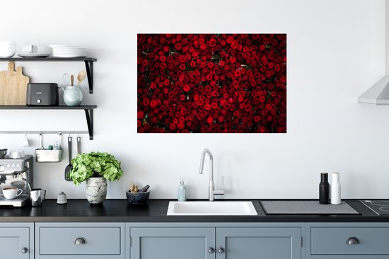 Muurstickers - Sticker Folie - Bloemen - Rozen - Rood - 90x60 cm - Plakfolie - Muurstickers Kinderkamer - Zelfklevend Behang - Zelfklevend behangpapier - Stickerfolie