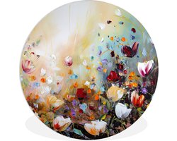 WallCircle® Wandcirkel 60x60 cm - Muurcirkel Olieverf - Bloemen - Kleurrijk - Natuur - Plant - Veld - Muurdecoratie woonkamer - Wanddecoratie slaapkamer - Kamer decoratie accessoires - Ronde schilderijen - Woonaccessoires cirkel binnen