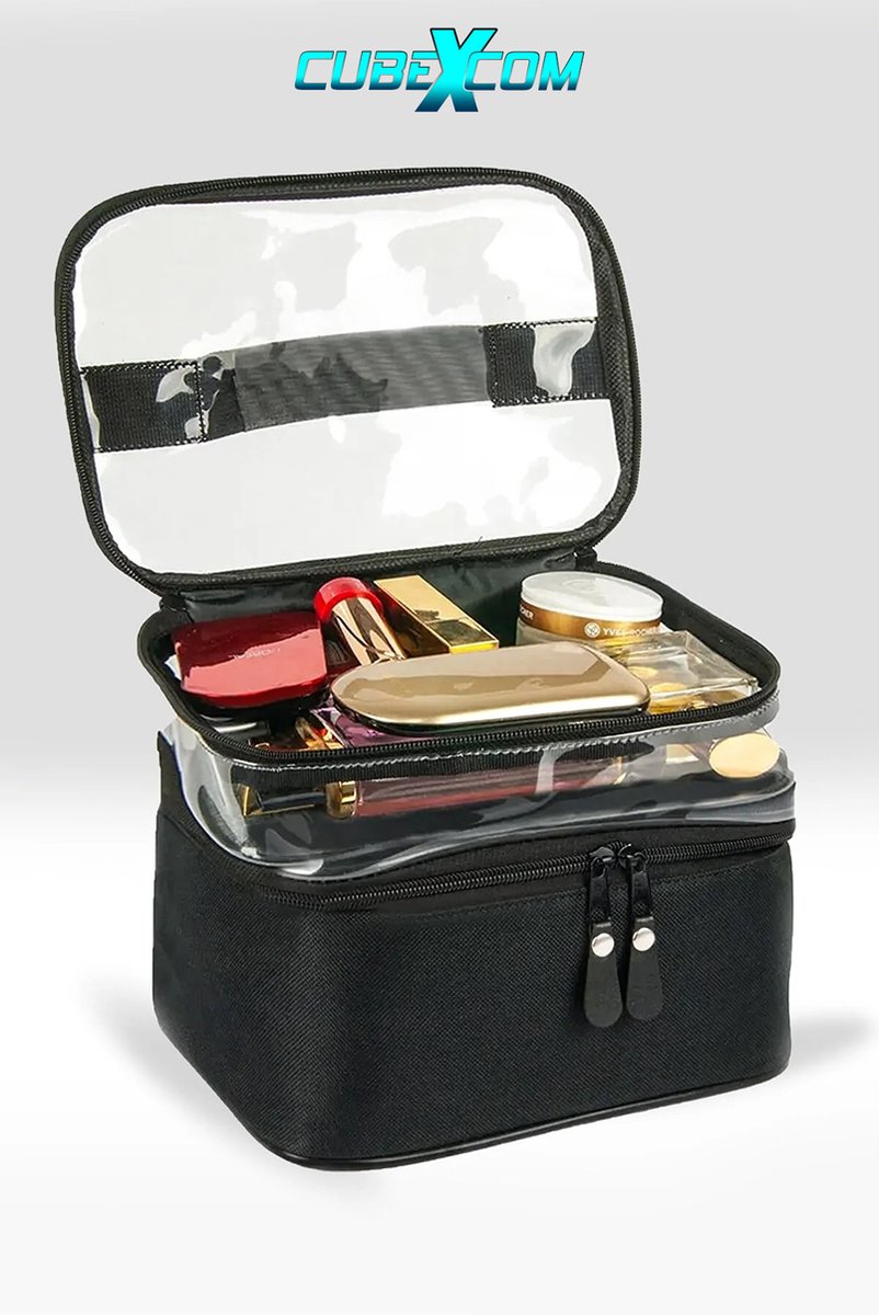 Toilettas, Make Up Tasje, Make Up Koffer, Beautycase, Make Up Organizer, Make Up Tas, Toilettas Dames, Make Up Tas Organizer, Make Up Etui, Beautycase Koffer, Doorzichtige Toilettas, Transparante Toilettas, 24x18x24 CM,ZWART