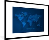 Fotolijst incl. Poster - Wereldkaart - Simpel - Blauw - 120x80 cm - Posterlijst