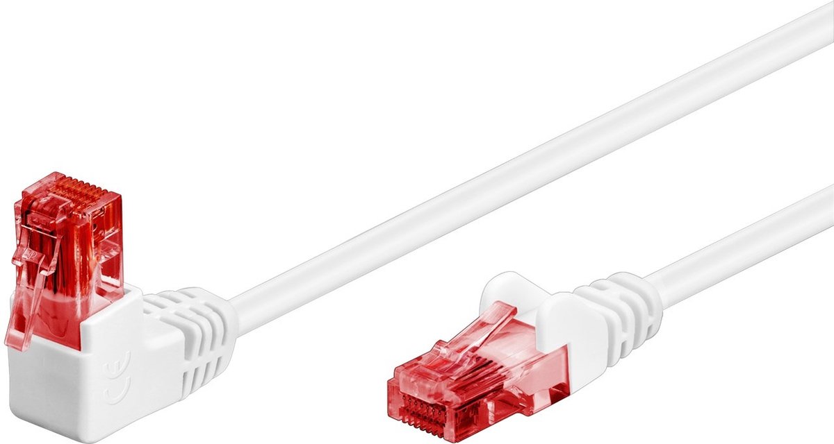 CAT 6 patchkabel 1x 90° haaks, U/UTP wit 2 M - Netwerkkabel - Computerkabel - Kabel