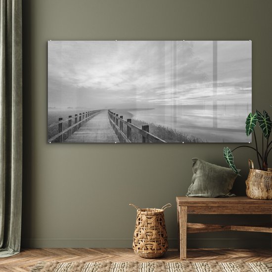 Peinture sur verre - Pont - Mer - Zwart - Wit - Nature - Peinture sur Verres - 160x80 cm - Photo sur verre - Décoration murale