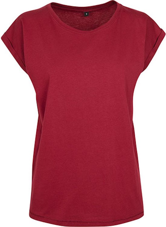 Damesshirt met ronde hals en omgeslagen mouw Burgundy - M