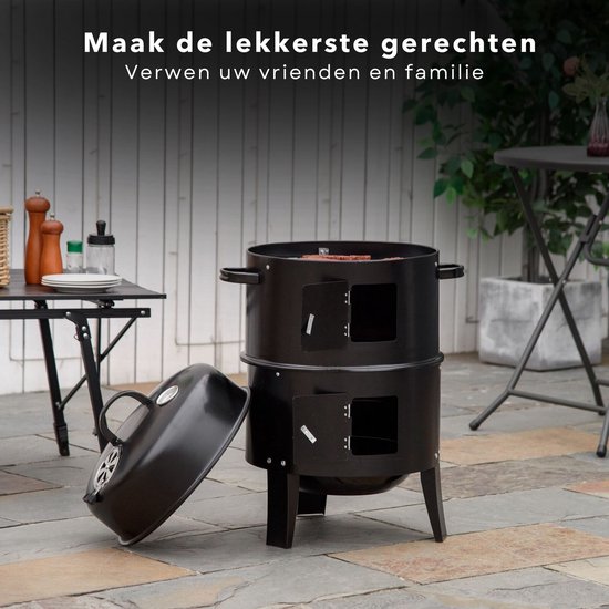 BBQ Rookoven - Rook- en Grilloven - Ø40 x H78 cm - Staal - 2 Roosters - Thermomemeter - Houtskool/Briketten - 6,9 kg - Barbecue Smoker van Perel — afbeelding 3