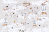Fotobehang Animals World Map For Kids Wallpaper Design - Vliesbehang - 368 x 280 cm