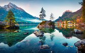 Fotobehang Beautiful Autumn Scene Of Hintersee Lake. Colorful Morning View Of Bavarian Alps On The Austrian Border, Germany, Europe. Beauty Of Nature Concept Background. - Vliesbehang - 254 x 184 cm