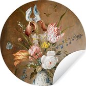 Behangcirkel bloemen - Kunst - Oude meesters - Stilleven - Behangsticker - Ronde wanddecoratie - Wandsticker - 30x30 cm - Muurstickers slaapkamer - Sticker muur - Plak stickers