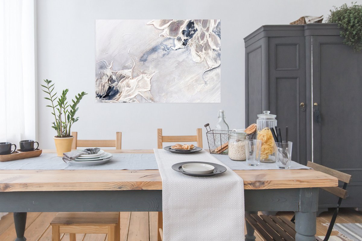 Poster Verf - Abstract - Beige - Grijs - 120x80 cm