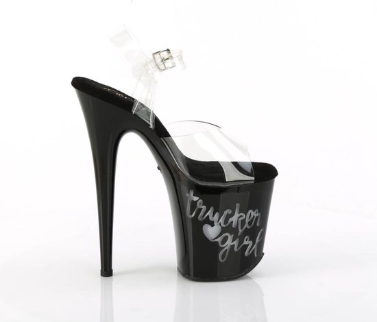 Pleaser - FLAMINGO-808NLTG Sandale avec bride à la cheville, Chaussures de pole dance - US 11 - 41 Chaussures - Zwart/ Transparent