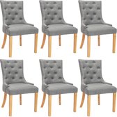 Set van 6 stoelen JOLIA - Stof en houten poten - Grijs L 56 cm x H 91 cm x D 63 cm