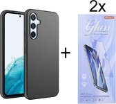Silicone Soft Back Cover Hoesje Geschikt voor: Samsung Galaxy A54 5G - Zwart + 2X Tempered Glass Screenprotector - ZT Accessoires
