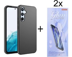 Silicone Soft Back Cover Hoesje Geschikt voor: Samsung Galaxy A54 5G - Zwart + 2X Tempered Glass Screenprotector - ZT Accessoires