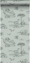 ESTAhome behang dinosaurussen vergrijsd zeegroen - 139556 - 0,53 x 10,05 m