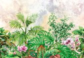 Fotobehang - Vlies Behang - Botanische Planten op Betonnen Muur - 416 x 290 cm