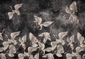 Fotobehang - Vlies Behang - Kraanvogels - Kunst - Grijs - 368 x 254 cm